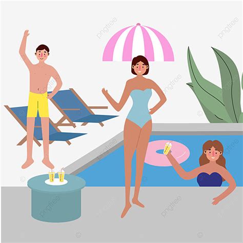 Pool Party Summer Vector Hd PNG Images, Cartoon Character Pool Summer ...