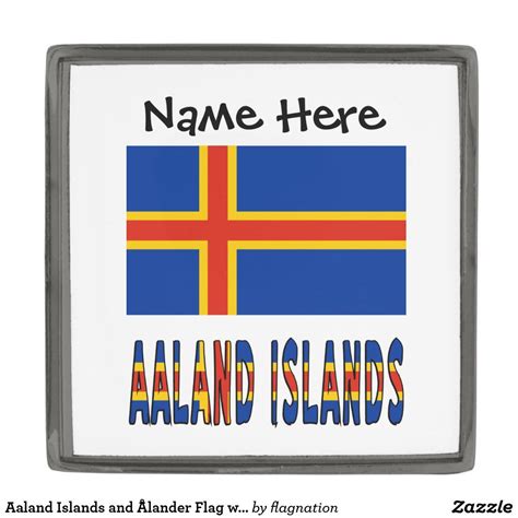 Aaland Islands and Ålander Flag with Your Name Gunmetal Finish Lapel ...