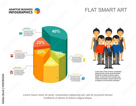 Five sectors 3D pie chart. Percentage infographic design, editable template. Creative concept ...