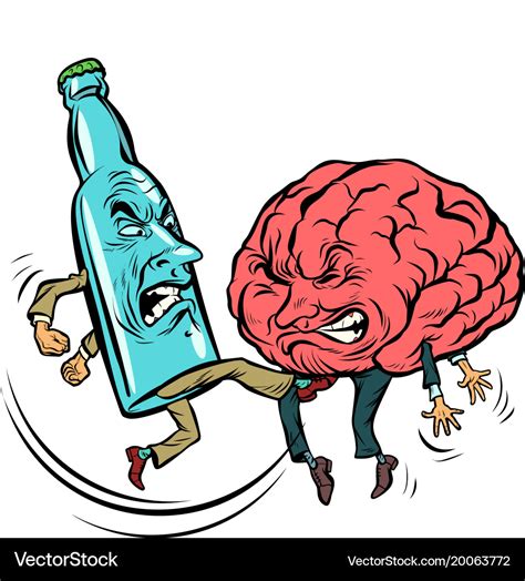 Alcoholism destroys brain drunk fight bottle Vector Image