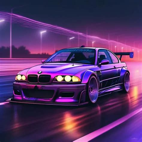 2001 BMW M3 E46 GTR, synthwave, aesthetic cyberpunk,...