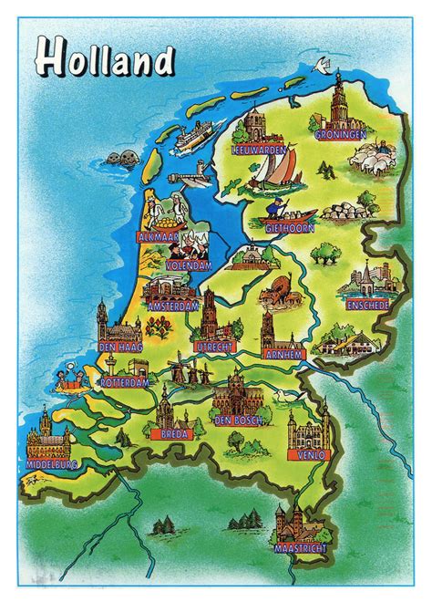 Large tourist illustrated map of Netherlands (Holland) | Netherlands | Europe | Mapsland | Maps ...