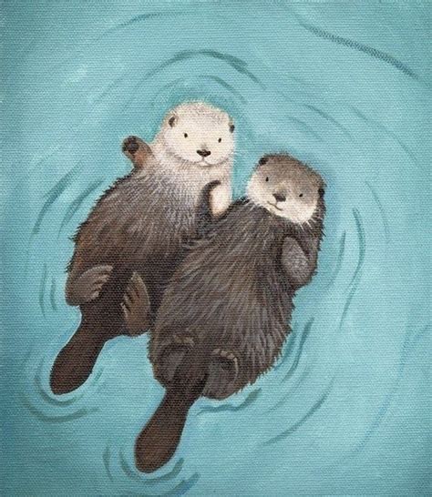 Cute Otter Art print Holding Hands Otterly by WhenGuineaPigsFly | Otter art, Otters holding ...