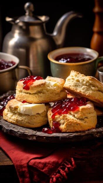 Premium AI Image | a plate of biscuits with jam and jam on it