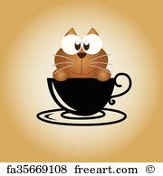 Free art print of Cute cat sniffing coffee cup. Adorable animal vector illustration. | FreeArt ...