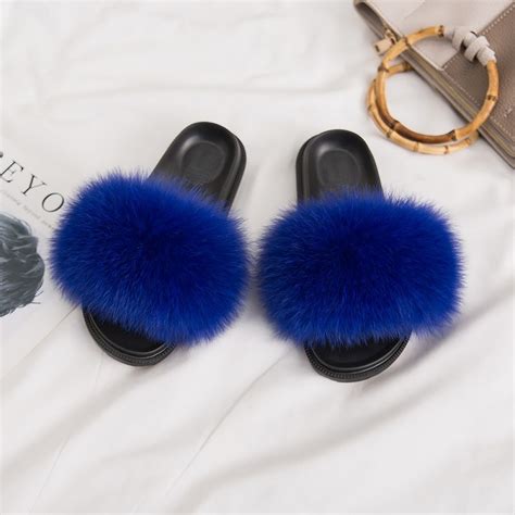 Cute Fox Fur Slides for Girls Pink Kids' Furry Slides