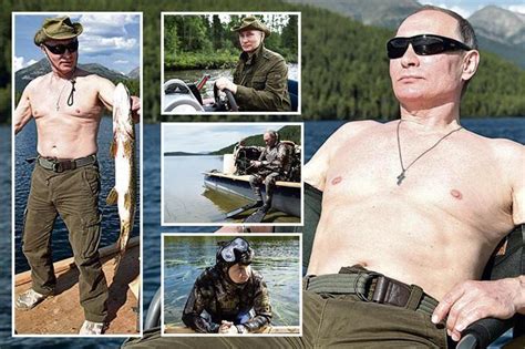 Russian strongman Vladimir Putin poses with a fish while enjoying a ...