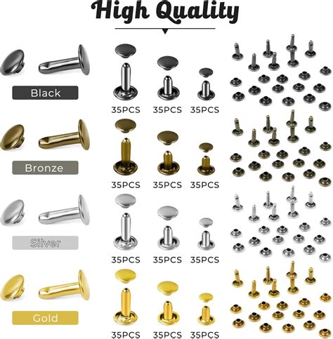 Buy 420 Sets Leather Rivets Kit, Double Cap Brass Rivets Leather Studs with 3PCS Setting Tools ...