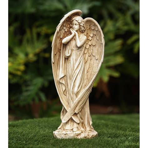 LuxenHome Beige Resin Tranquil Angel Garden Statue | Cymax Business