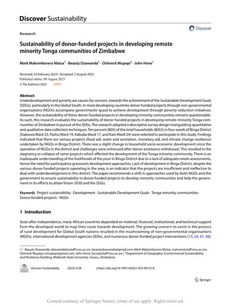 (PDF) Sustainability of donor-funded projects in developing remote minority Tonga communities of ...