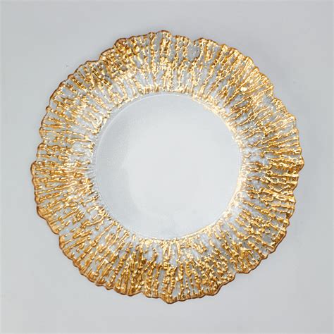 Glass Reef Charger Plate 13 - 8 Pack - Clear w/ Gold Rim