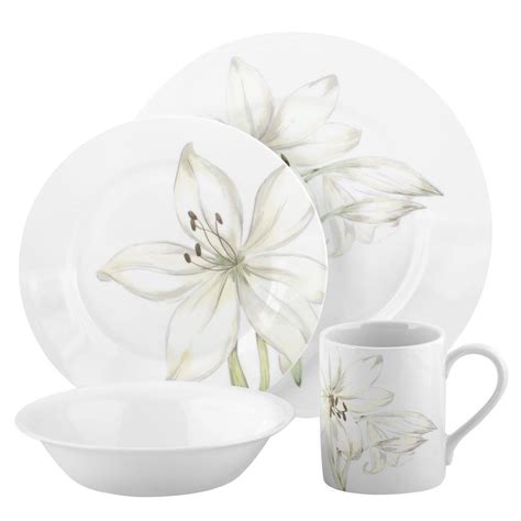 Corelle Impressions White Flower 16 Piece Dinnerware Set Service For 4 #Corelle | Corelle ...