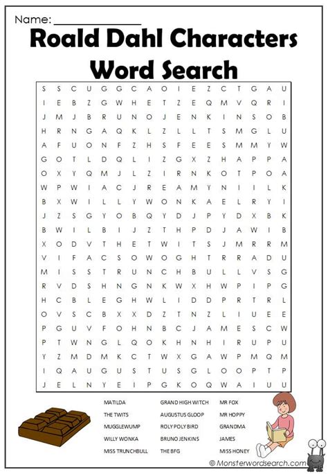 Roald Dahl Characters Word Search- Monster Word Search