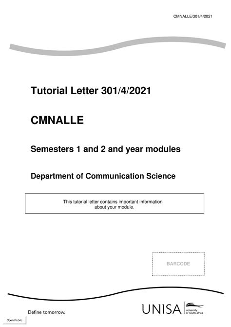 Tutorial Letter 301 - it gives insight on the module - CMNALLE/301/4/ Tutorial Letter 301/4 ...