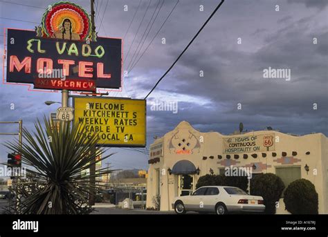 El Vado Motel, neon sign on Route 66, Central Avenue, Albuquerque, New Mexico, USA Stock Photo ...