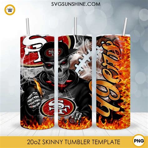 San Francisco 49ers Skull Frame 20oz Skinny Tumbler Template PNG, San ...