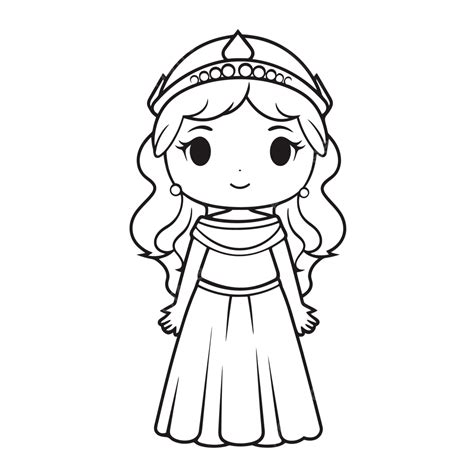 The Little Princess With The Crown Coloring Page Outline Sketch Drawing ...