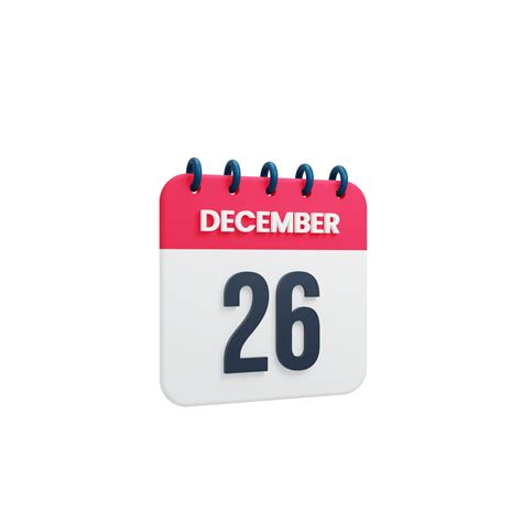 December Realistic Calendar Icon 3D Rendered Date December 26 12424185 PNG