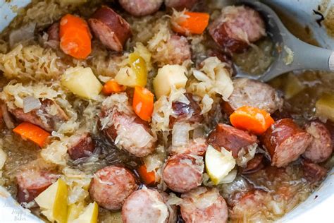 Slow Cooker Kielbasa and Sauerkraut - Accidental Happy Baker