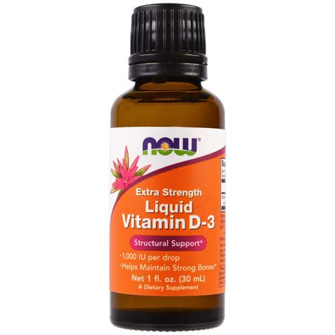 Now Foods, Liquid Vitamin D-3, Extra Strength, 1,000 IU, 1 fl oz (30 ml ...