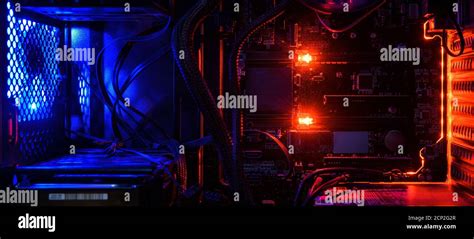 Computer with circuit board and internal LED RGB lights, hardware ...