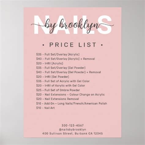 Modern Pink Script Nail Salon Price List Poster | Zazzle