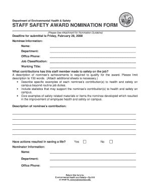 SAFETY AWARD NOMINATION FORM AND ... - CSU, Chico - Csuchico - Fill and ...