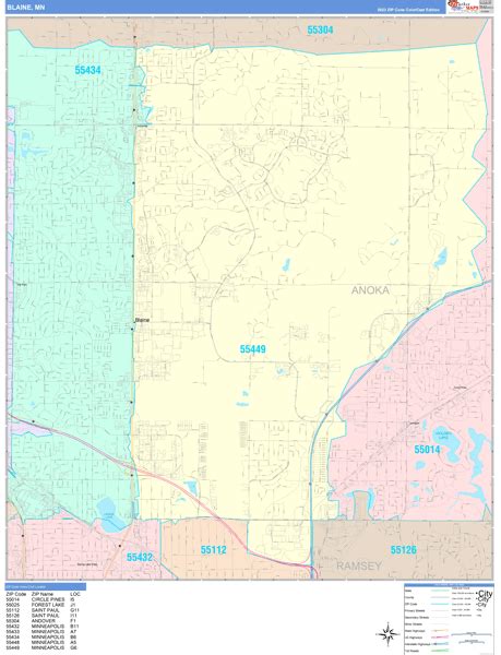 Blaine Minnesota Wall Map (Color Cast Style) by MarketMAPS - MapSales