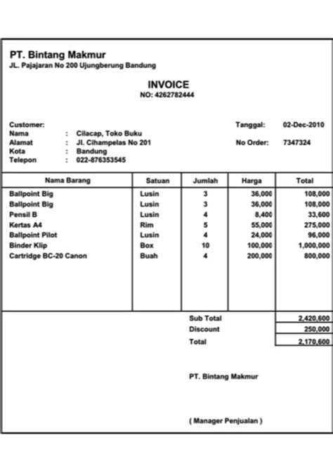 10 Contoh Invoice Tagihan Faktur Jasa Barang Penjualan Yang Baik Dan Benar Contoh Contoh Surat ...