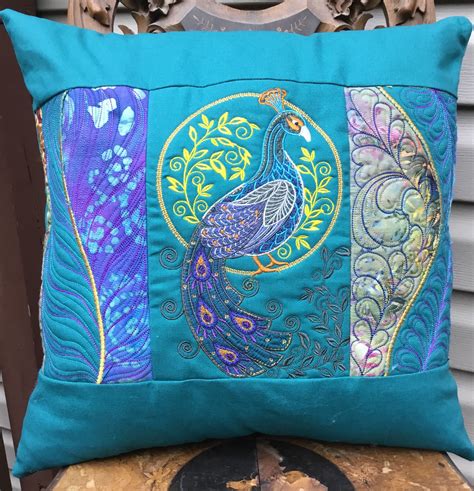 Embroidered peacock decorative pillow-Peacock bed pillow-Decorative peacock couch pillow-Peacock ...