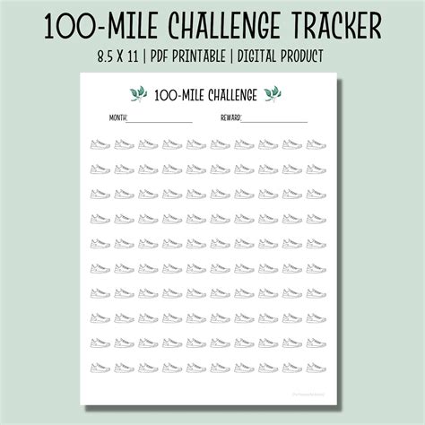 100 Mile Challenge Tracker Printable Running Tracker Walking Tracker ...