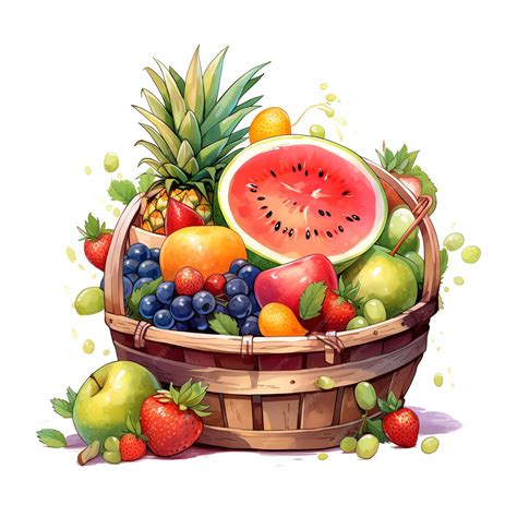 Premium Photo | Beautiful Fruits basket watercolor clipart illustration