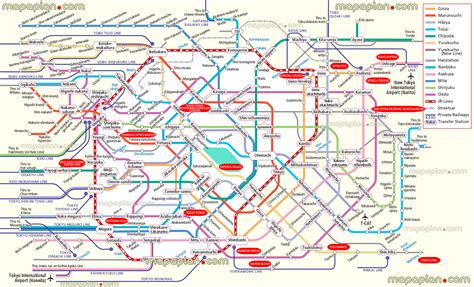 Tokyo map - Attractions & metro subway stations, railway train transit ...