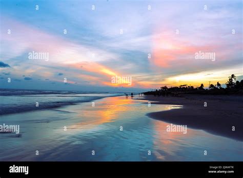 sunset landscape photo of Kuakata sea beach . evening sky reflected on ...