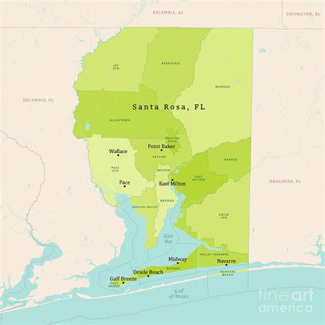 FL Santa Rosa County Vector Map Green Digital Art by Frank Ramspott ...