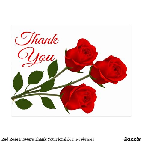 Red Rose Flowers Thank You Floral Postcard | Zazzle.com | Red roses, Thank you images, Thank you ...