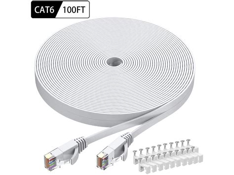 Cat-6 Ethernet Cable 100 FT White Cat6 Long Flat RJ45 Computer Internet LAN Network Ethernet ...