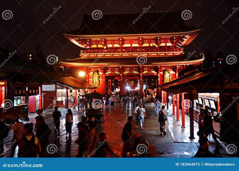 Senso-Ji Temple at night. editorial image. Image of tradition - 183464875