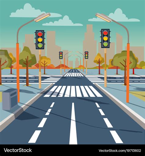 City crossroad with traffic lights Royalty Free Vector Image