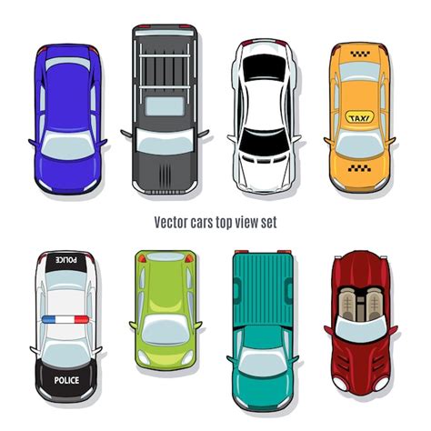 Free Vector | Set of vector cars top view. automobile convertible pickup and jeep, taxi and police