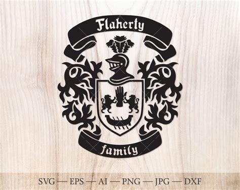 Flaherty Family Crest. Coat of Arms Svg. Heraldic Shield With Lions and ...