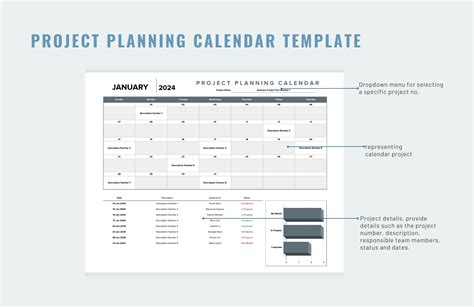 Project Planning Calendar Template in Excel, Google Sheets - Download ...