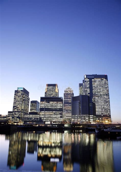 Canary Wharf Skyline at Night Stock Photo - Image of business, finance ...