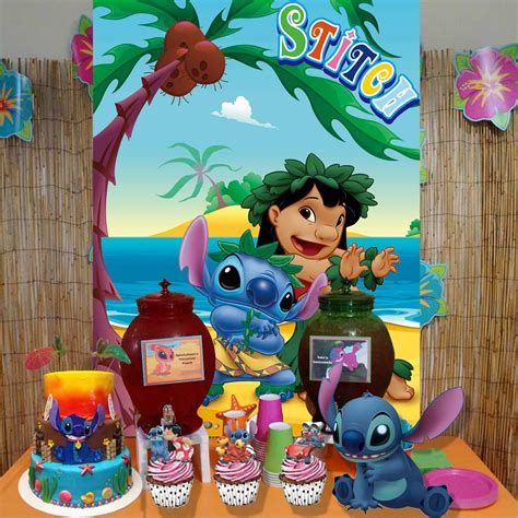 Stitch Backdrop Lilo And Stitch Party Decorations Birthday Baby Shower Tropical Background ...