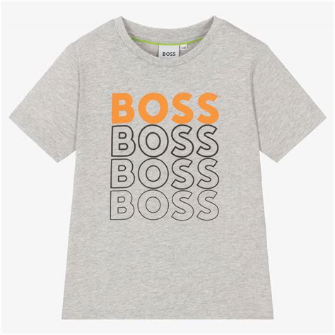 BOSS - Boys Grey Gradient Logo Cotton T-Shirt | Childrensalon