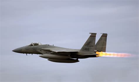 An Oregon Air National Guard F-15C Eagle takes off from the Portland Air National Guard Base ...