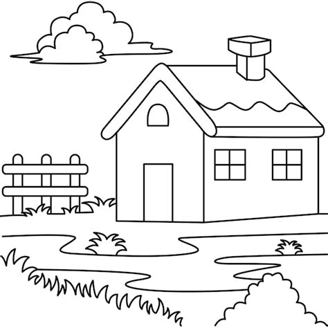 Premium Vector | House and landscape cartoon coloring page illustration ...