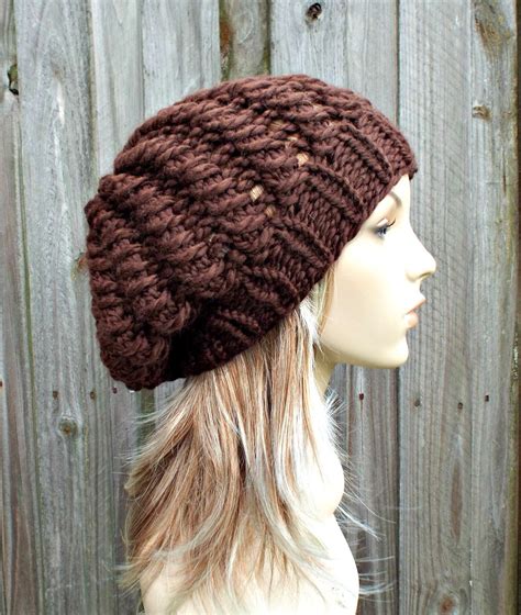 Chocolate Brown Knit Hat Brown Womens Hat Brown Slouchy Hat | Etsy