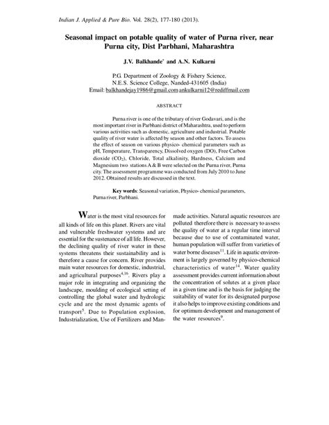 (PDF) Seasonal impact on potable quality of water of Purna river, near ...