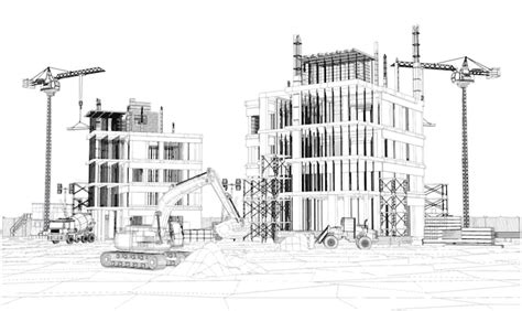 Premium Vector | Building construction plan facades with machinery architectural sketch Vector ...